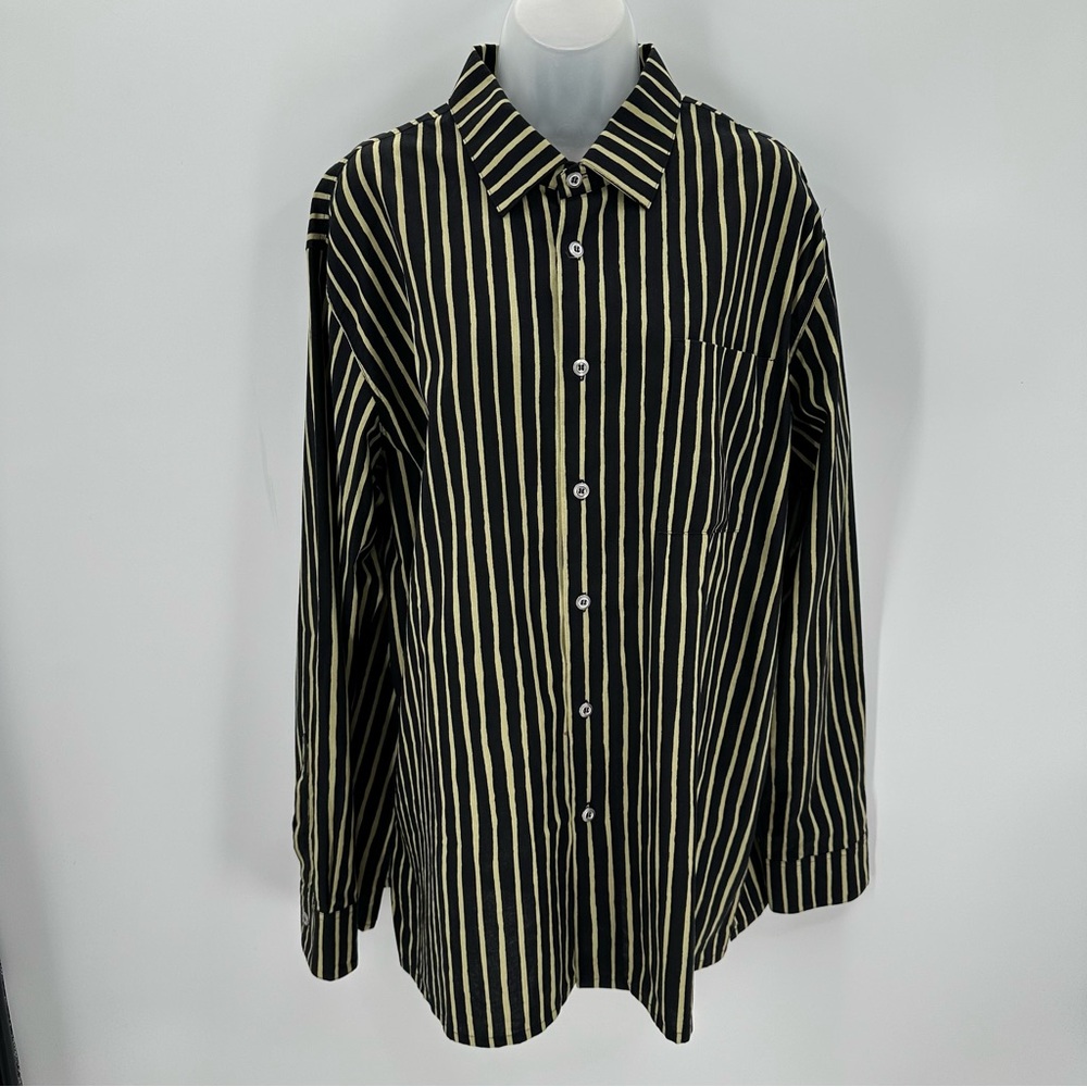 Marimekko Black and Cream Striped Button Down Shirt